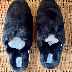 BNIB Toms Alparagata Mule, Black Faux Fur, Womens 9.5